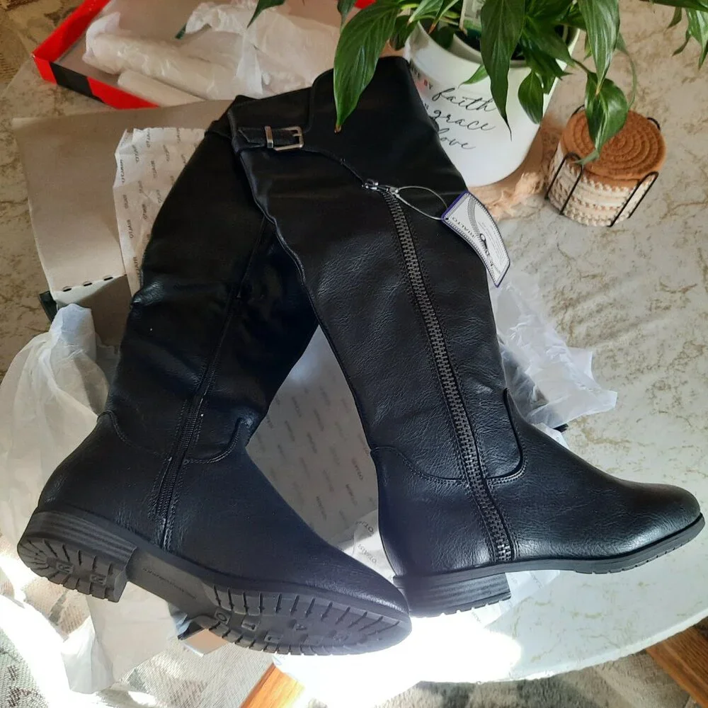 Rialto First Row Over The Knee Tall Faux Leather Boots - NWT! Black, Size 6.5